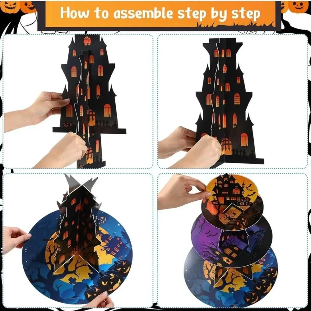 Halloween Party Cupcake Stand Decorations, 3 Tier Happy Halloween Theme Party